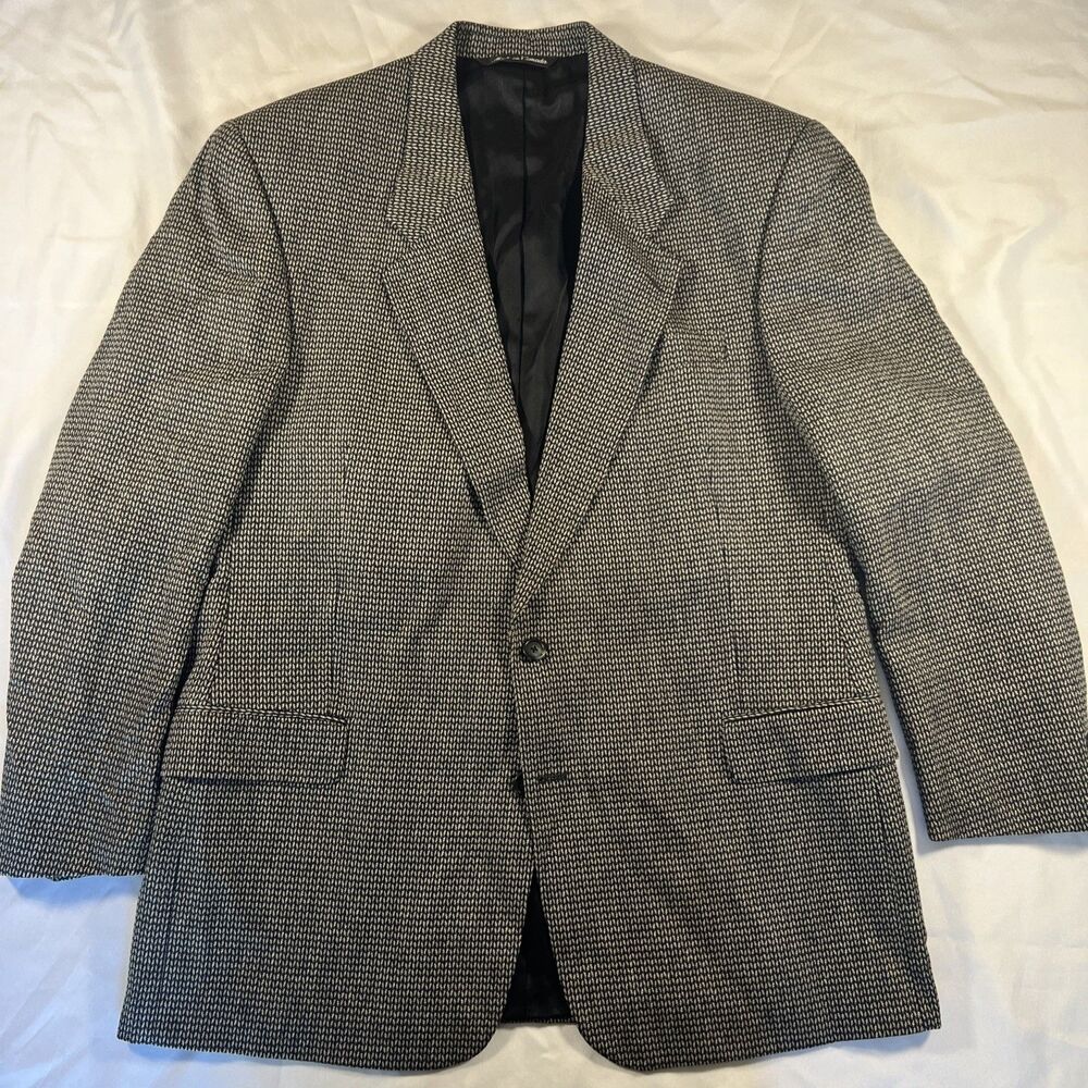 Paul Dione Silk Men’s Suit Jacket 48L Two Button Brown And Blue Patterned